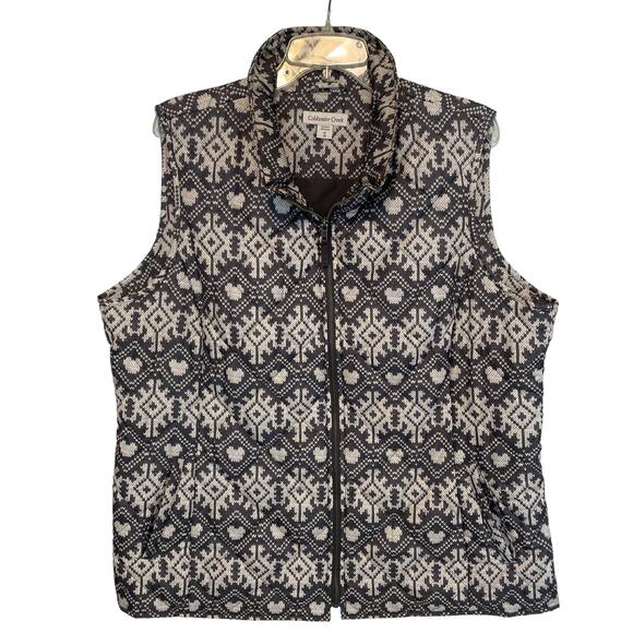 Coldwater Creek Fair Isle Quilted Zip Vest Women's Size 1X Gray Full Zip Jacket - Picture 1 of 7